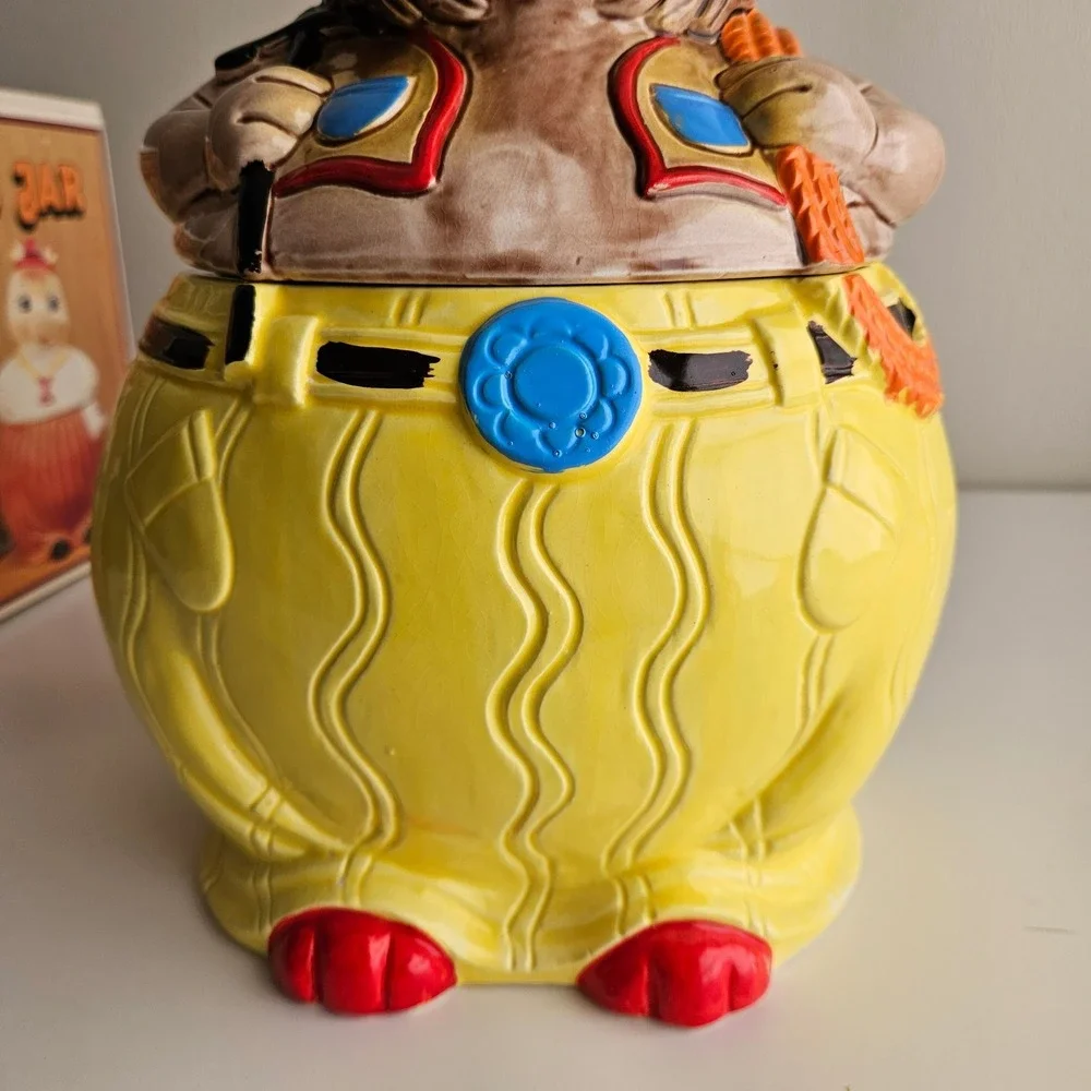 Vintage 1960s Ceramic Bear Miner Hiker 2 Piece Cookie Jar Made in Japan NEW